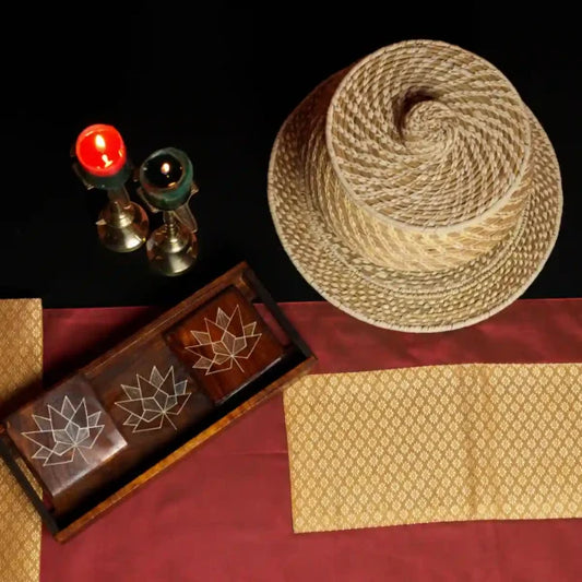 Table Runner Maroon  Silk Blend with goolden Brocade