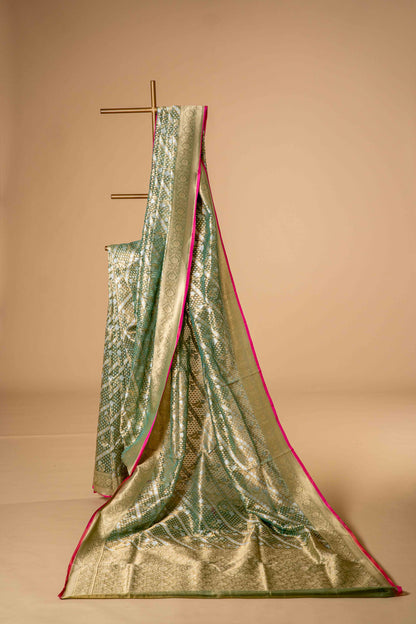 Olive Green Color Pure Kora Silk Saree