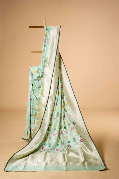 Pure Katan Banarsi Silk With Colourful Motif