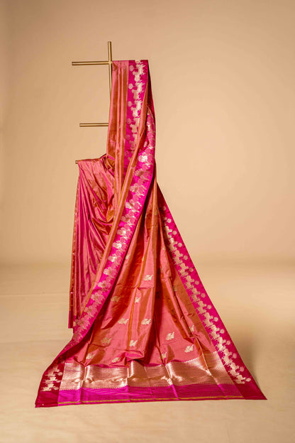 Carrot Pink - Pure Katan banarsi with traditional border