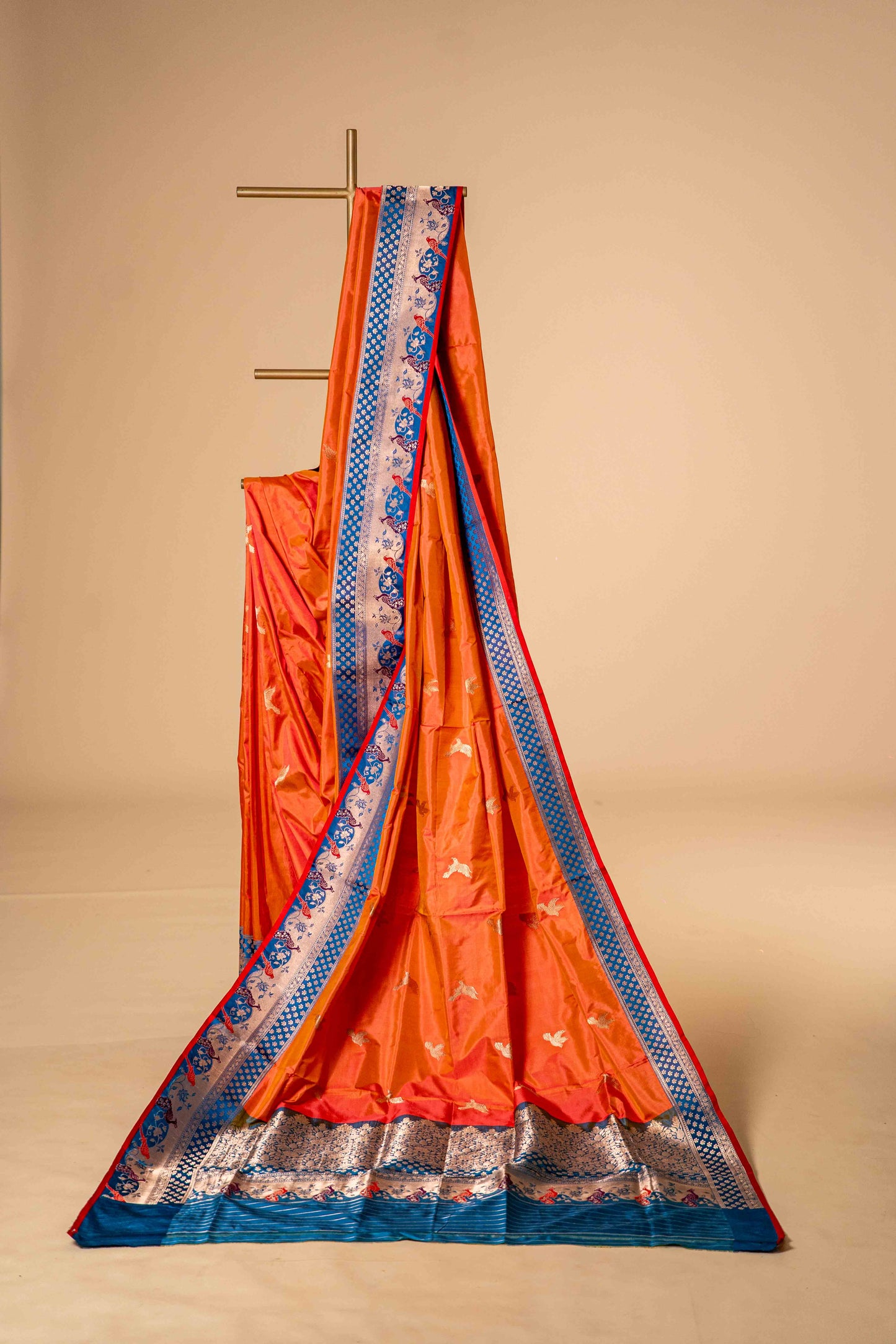 Pure Katan banarsi With Traditional Border - Rust Orange