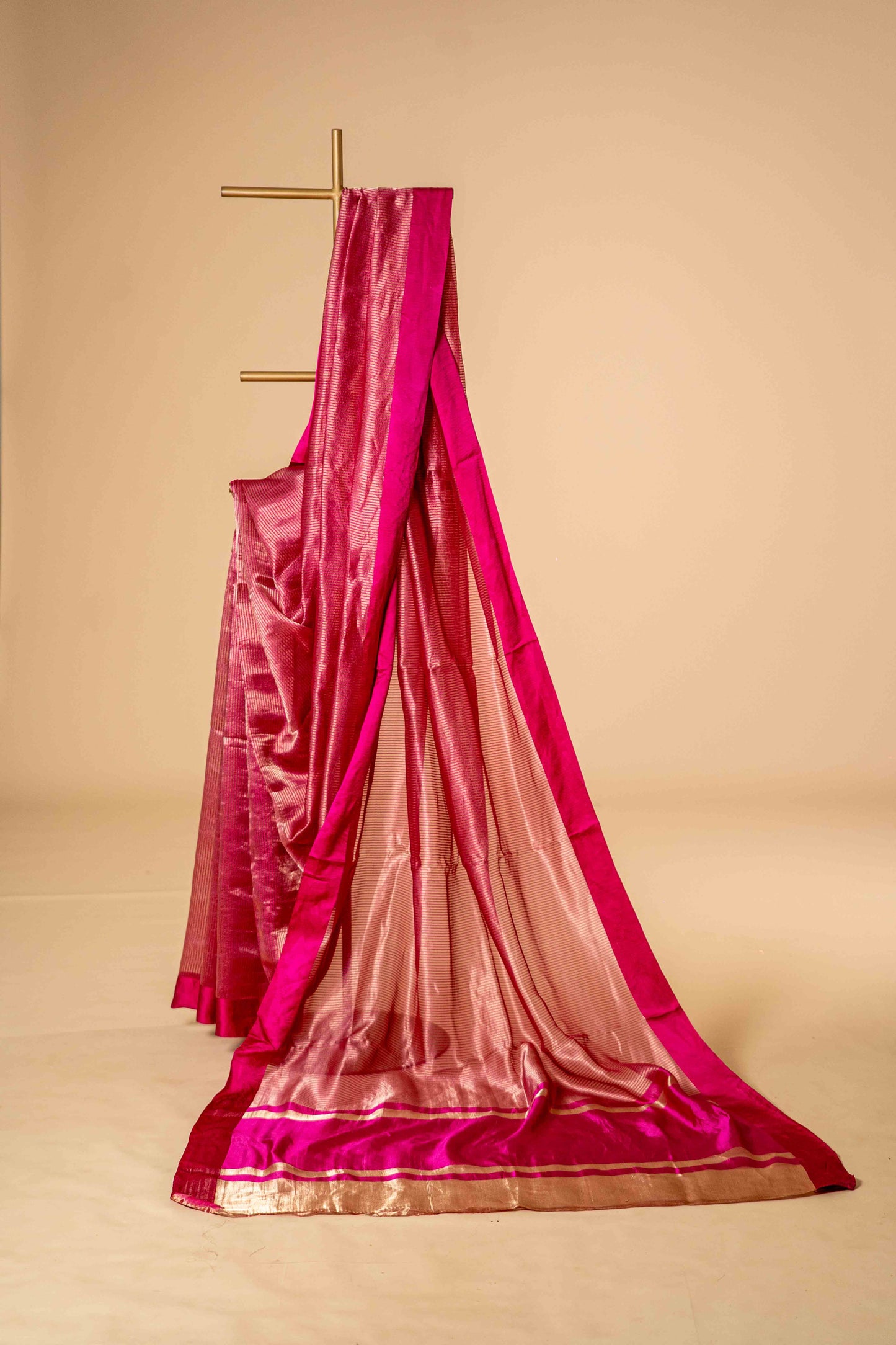 Magenta Tissue Banarsi Silk with Zari Stripes