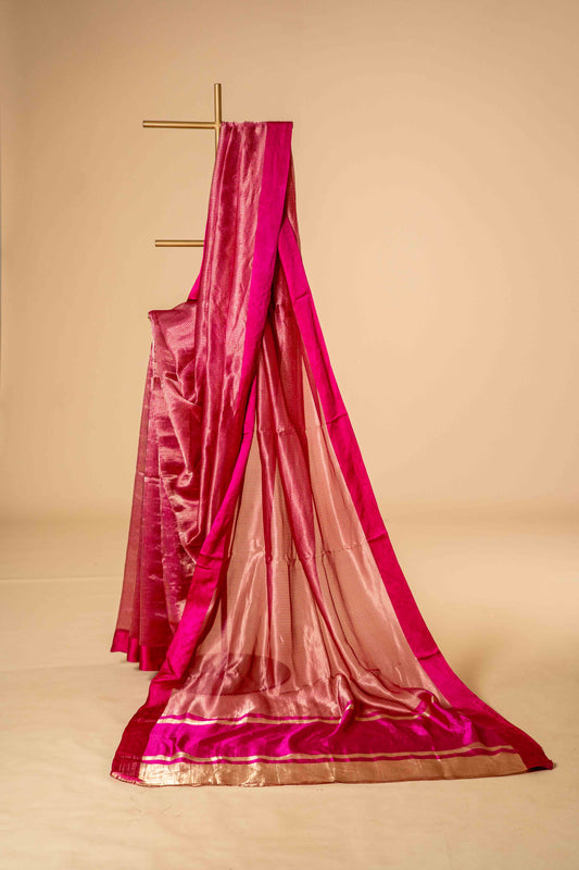 Magenta Tissue Banarsi Silk with Zari Stripes