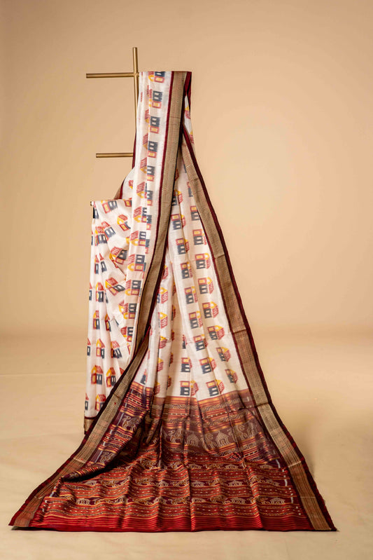 Pure Odisha Khandua Silk With Hut Ikat Motif