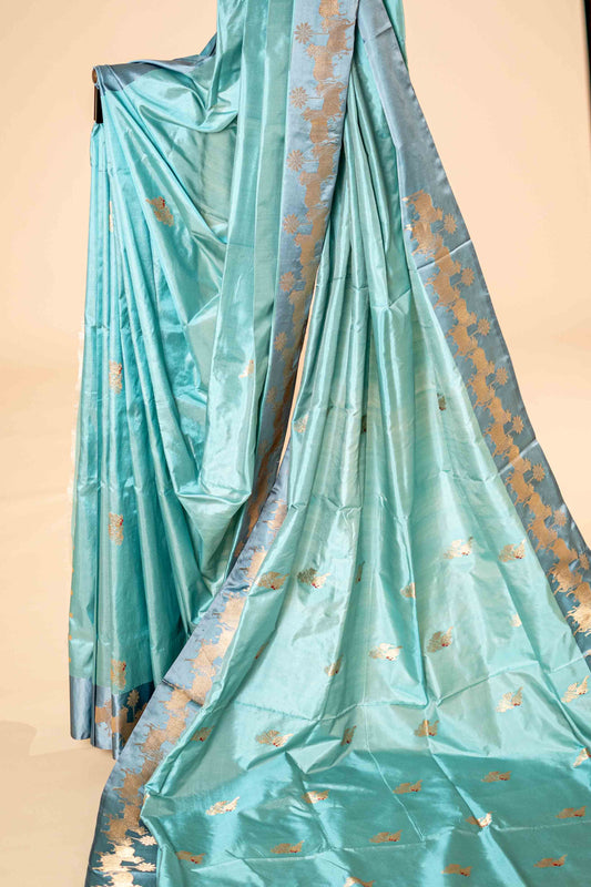 Sea Green - Pure Katan Banarasi Saree with traditional border - Atulyakarigari