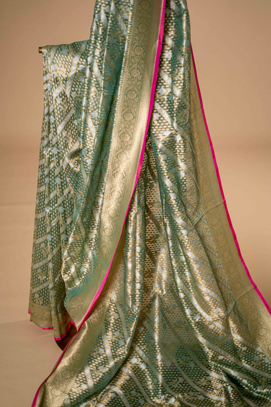Olive Green Color Pure Kora Silk Saree - Atulyakarigari