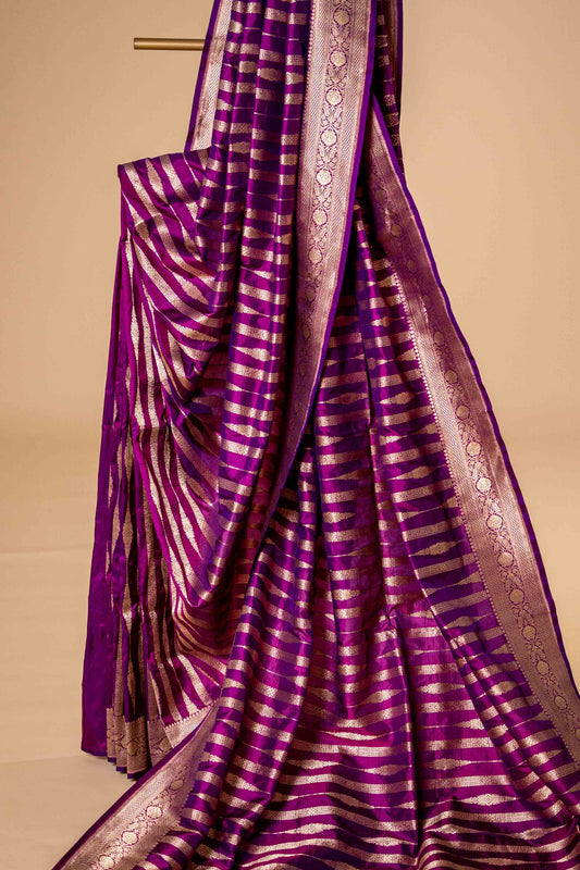 Pure Katan banarasi Saree with intricate stripes - Atulyakarigari