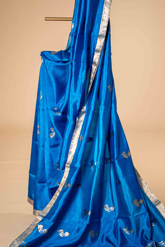 Royal Blue - Pure Katan Banarasi Saree With Traditional Border - Atulyakarigari