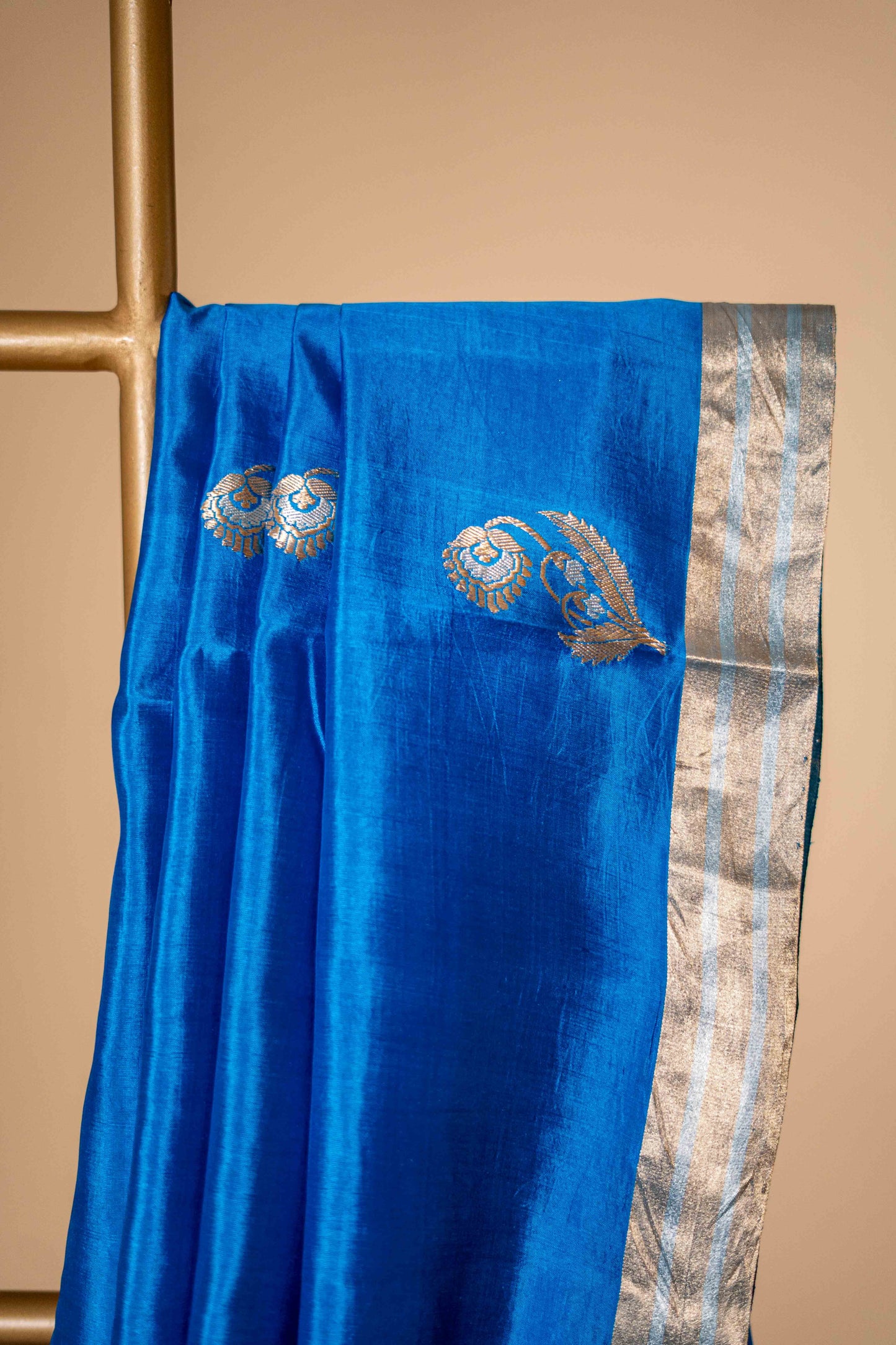 Royal Blue - Pure Katan Banarsi With Traditional Border