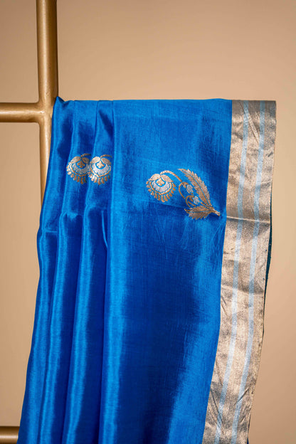 Royal Blue - Pure Katan Banarsi With Traditional Border