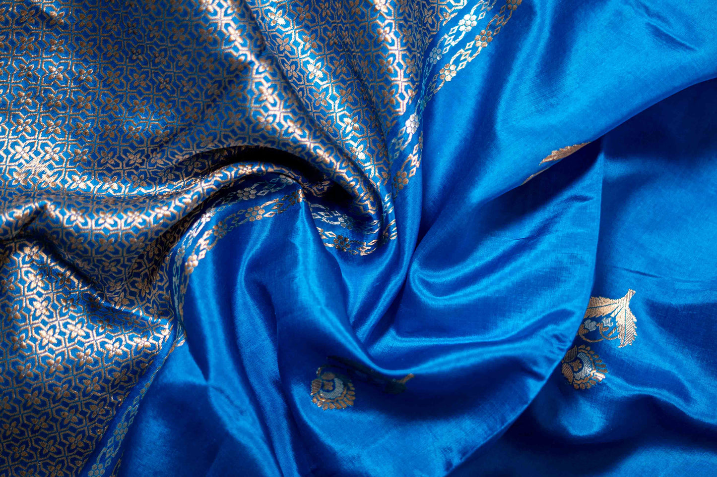 Royal Blue - Pure Katan Banarsi With Traditional Border