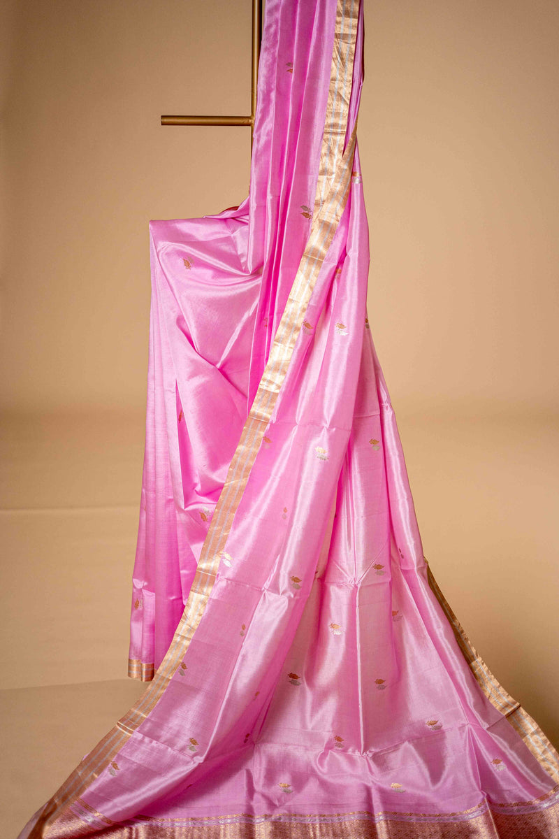 Pure Katan Banarasi Silk Saree, Leaf Motif