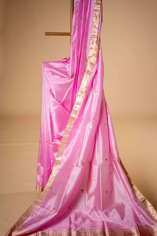 Pure Banarasi Katan Silk Saree With Small Leaf Motif - Atulyakarigari
