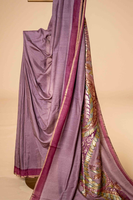 Pure khadi silk Saree with half body round motif - Atulyakarigari