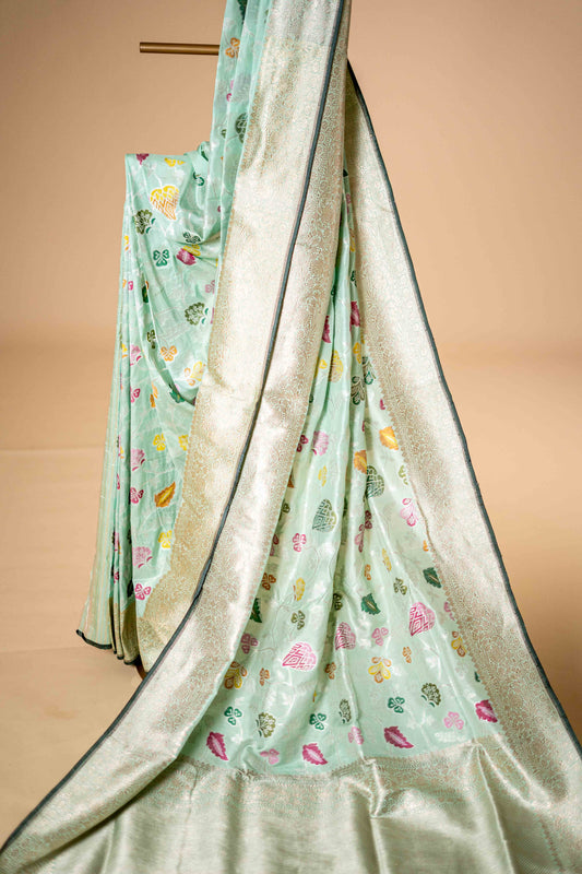 Pure Katan Banarasi Silk Saree With Colourful Motif - Atulyakarigari
