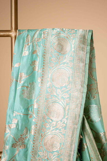 Pure Katan Banarsi Silk With Floral Bel Work