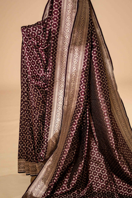 Coffee Brown Pure Katan Banarasi Saree with Hexagonal Zari Design - Atulyakarigari