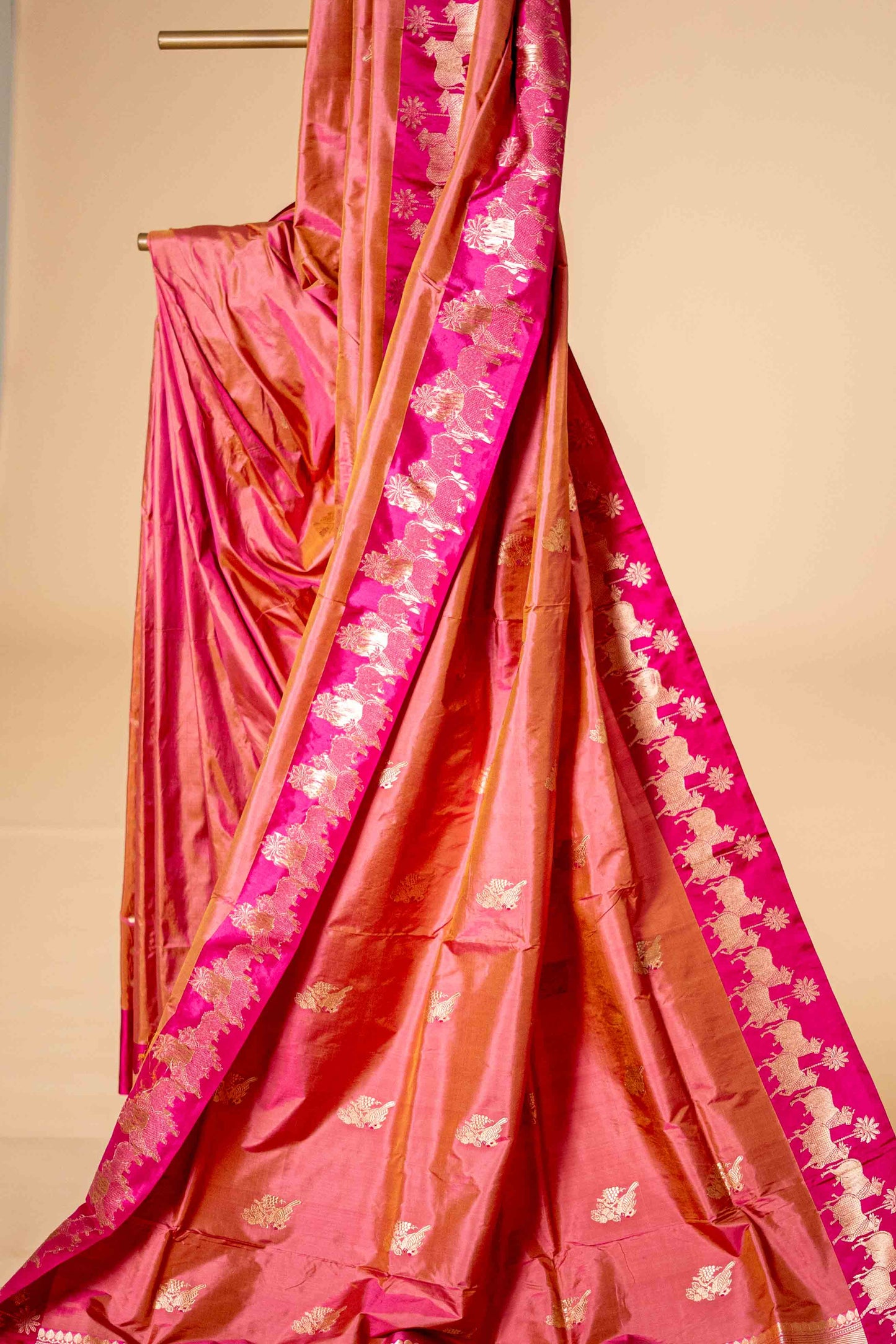 Carrot Pink - Pure Katan banarsi with traditional border