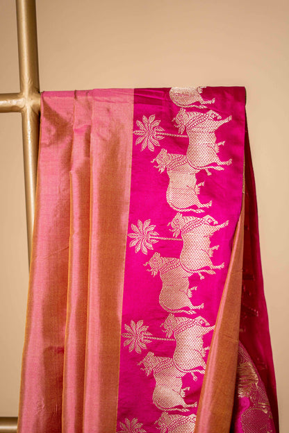 Carrot Pink - Pure Katan banarsi with traditional border