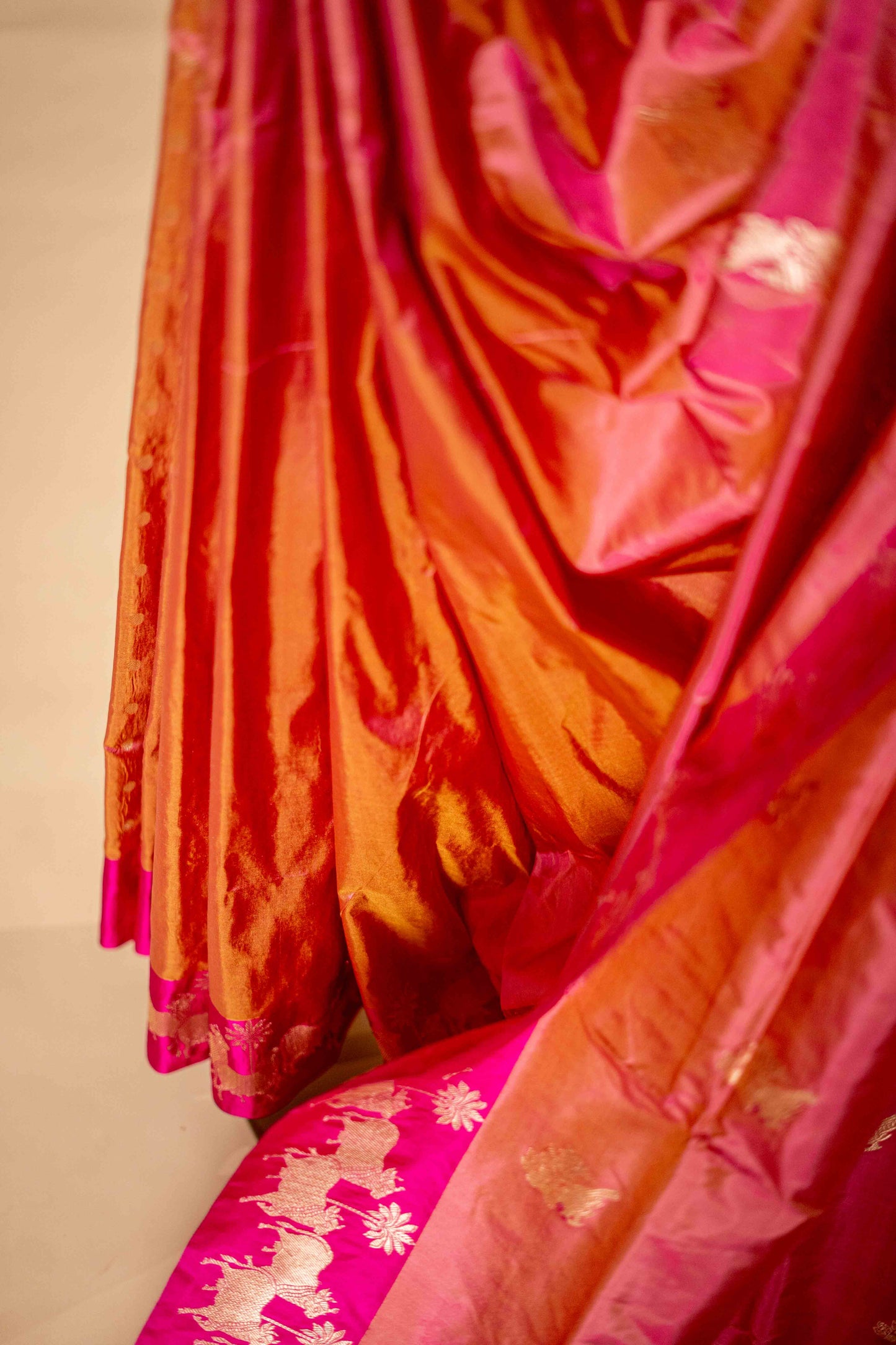 Carrot Pink - Pure Katan banarsi with traditional border