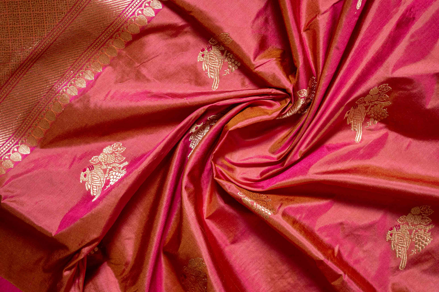 Carrot Pink - Pure Katan banarsi with traditional border