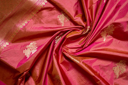 Carrot Pink - Pure Katan banarsi with traditional border