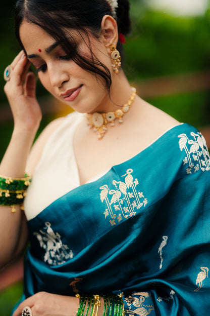 Deep Teal / Petrol Blue Banarasi Silk Saree