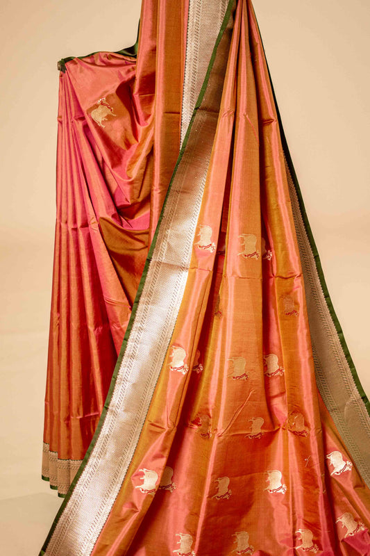 Pure Katan Banarasi Saree With Nandi Motif - Atulyakarigari