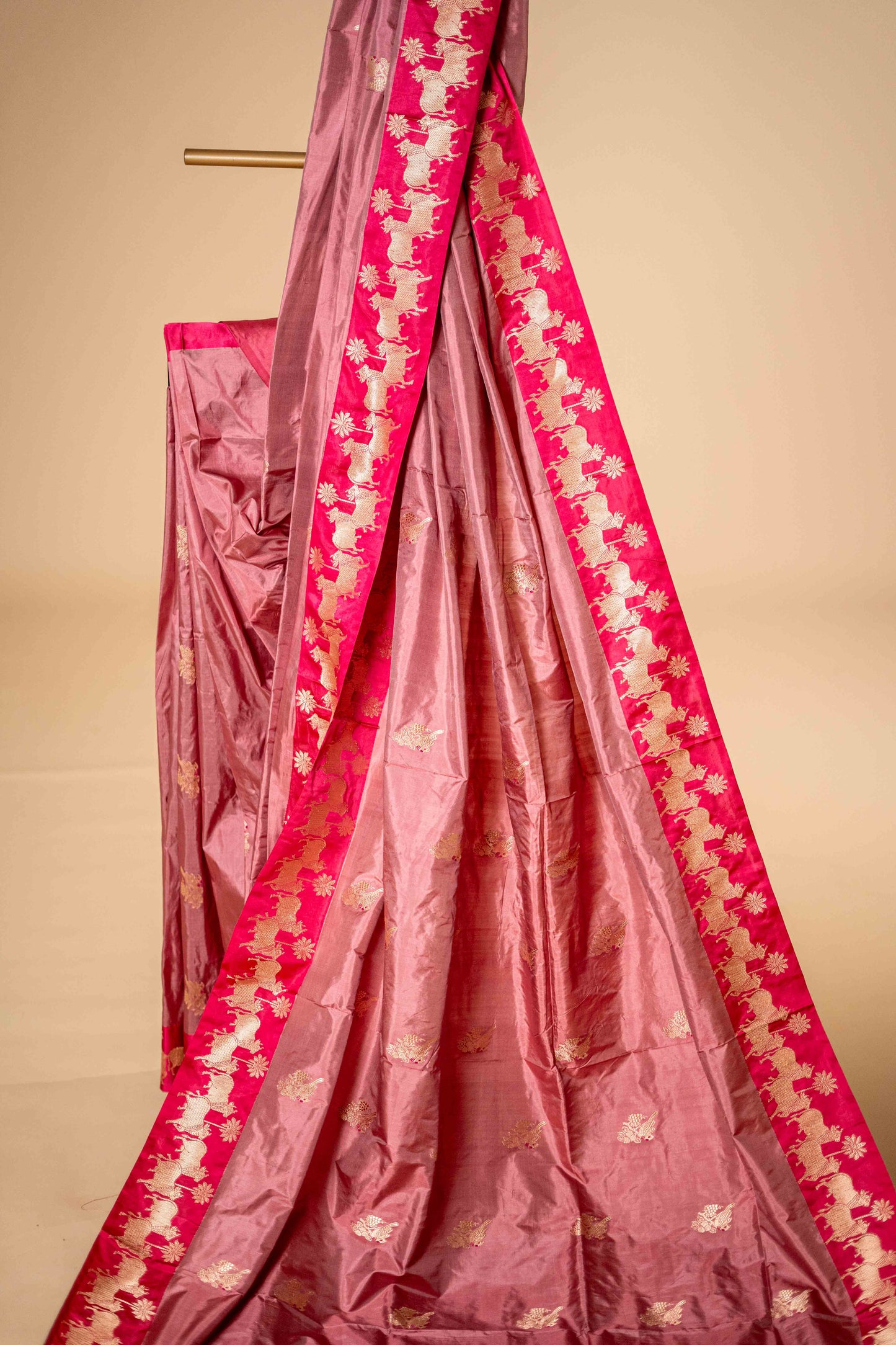 Dark Peach - Pure Katan banarsi with traditional border