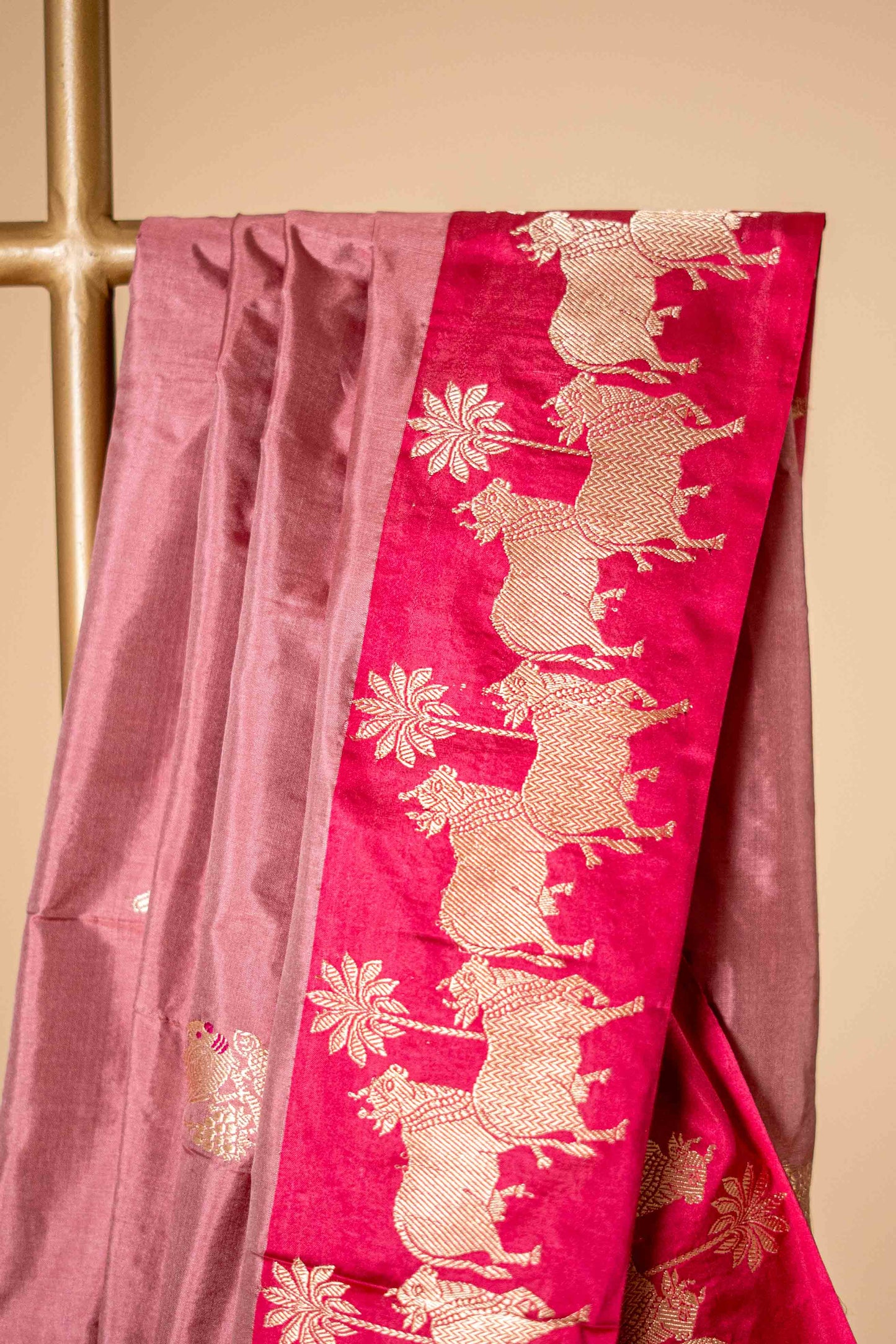 Dark Peach - Pure Katan banarsi with traditional border