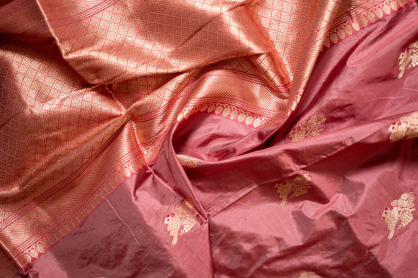 Dark Peach - Pure Katan banarsi with traditional border