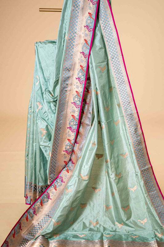 Sky Blue - Pure Katan Banarasi Silk Saree - Atulyakarigari