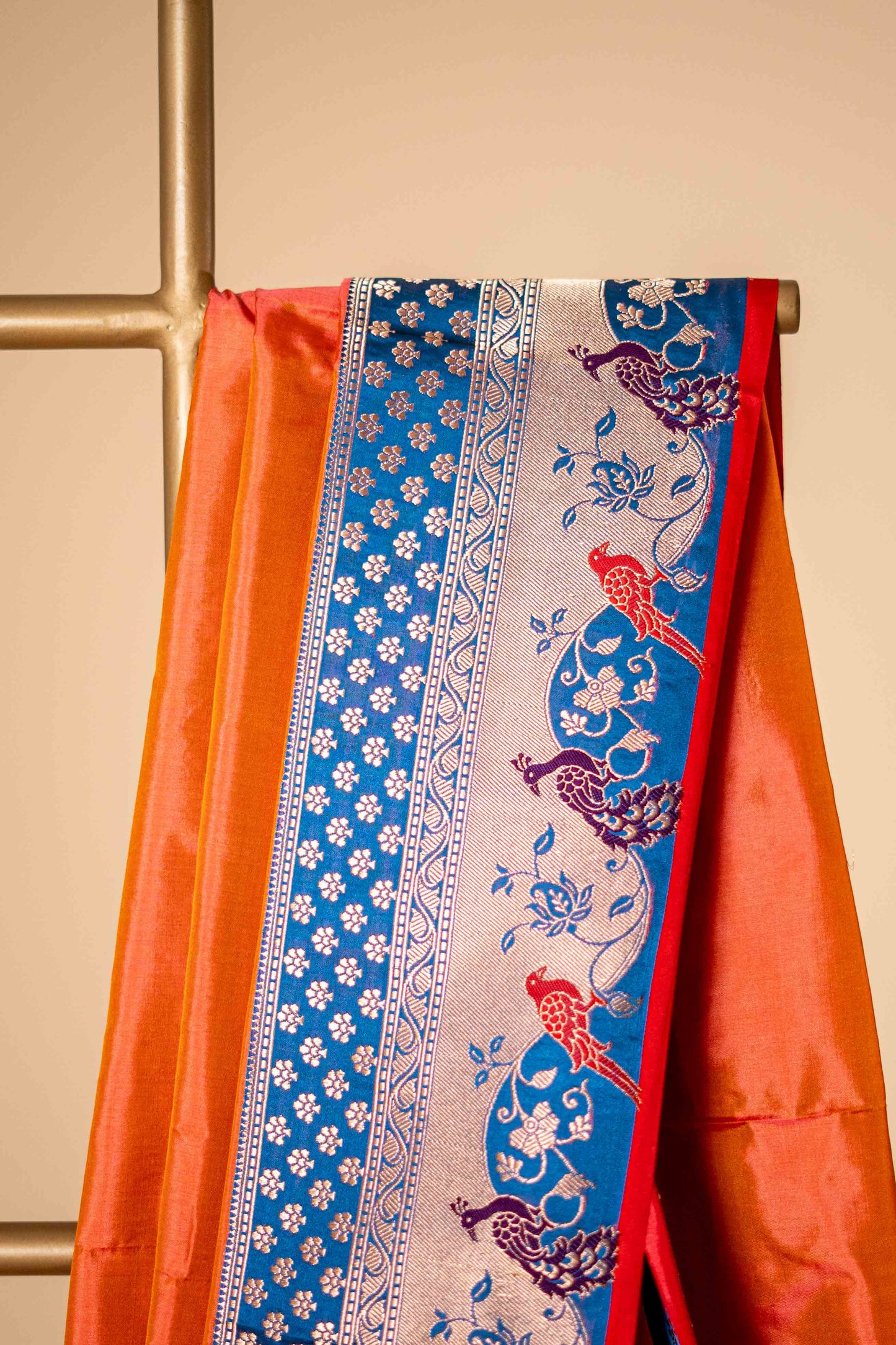 Pure Katan banarsi With Traditional Border - Rust Orange