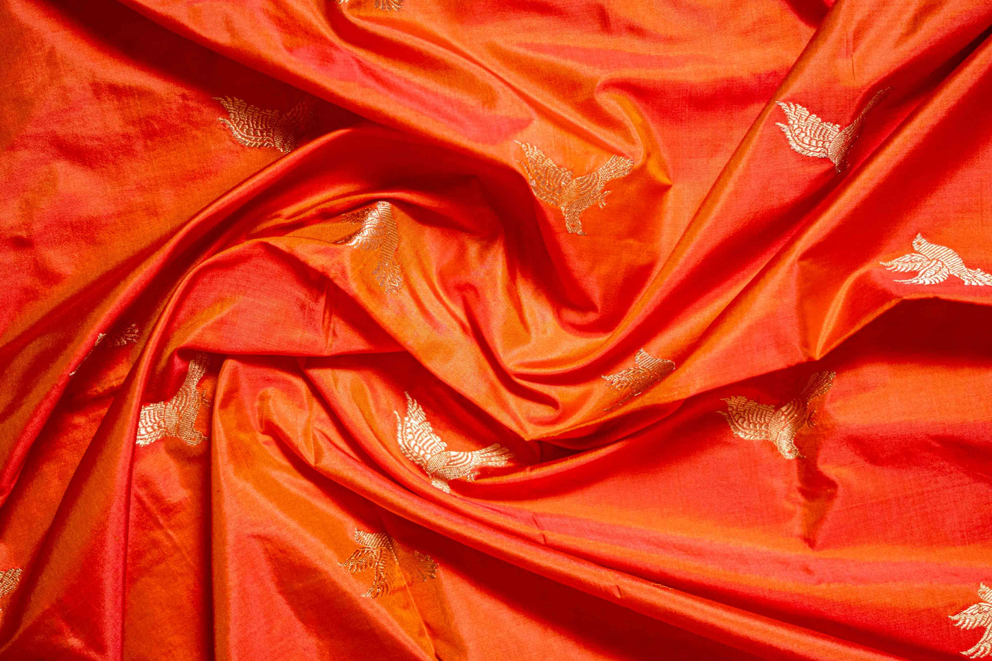 Pure Katan banarsi With Traditional Border - Rust Orange