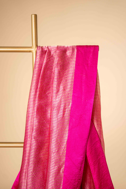 Magenta Tissue Banarasi Silk Saree with Zari Stripes - Atulyakarigari