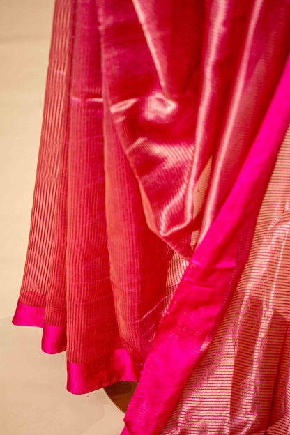 Magenta Tissue Banarsi Silk with Zari Stripes