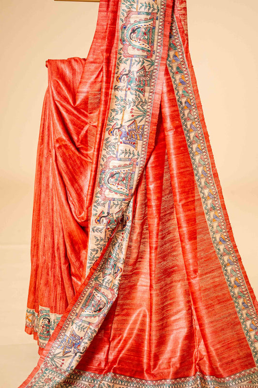 Madhubani Pure Tusser Silk Saree - Atulyakarigari