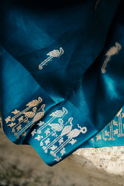 Deep Teal / Petrol Blue Banarasi Silk Saree