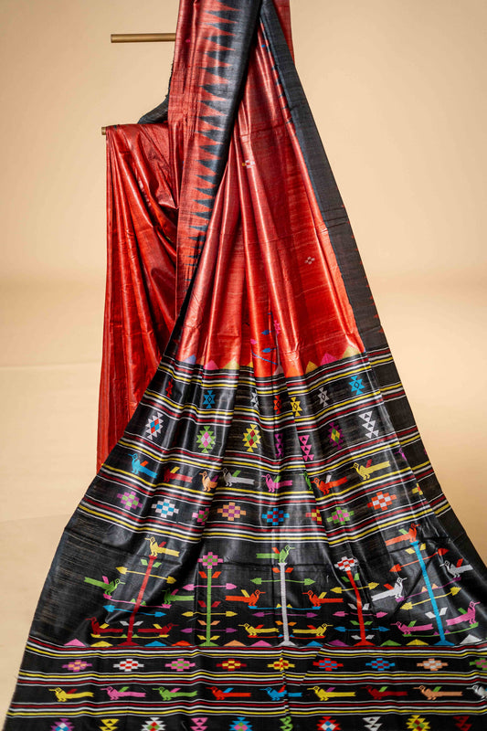 Pure Tusser Silk Saree with Dolabedi pallu - Atulyakarigari