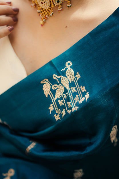 Deep Teal / Petrol Blue Banarasi Silk Saree