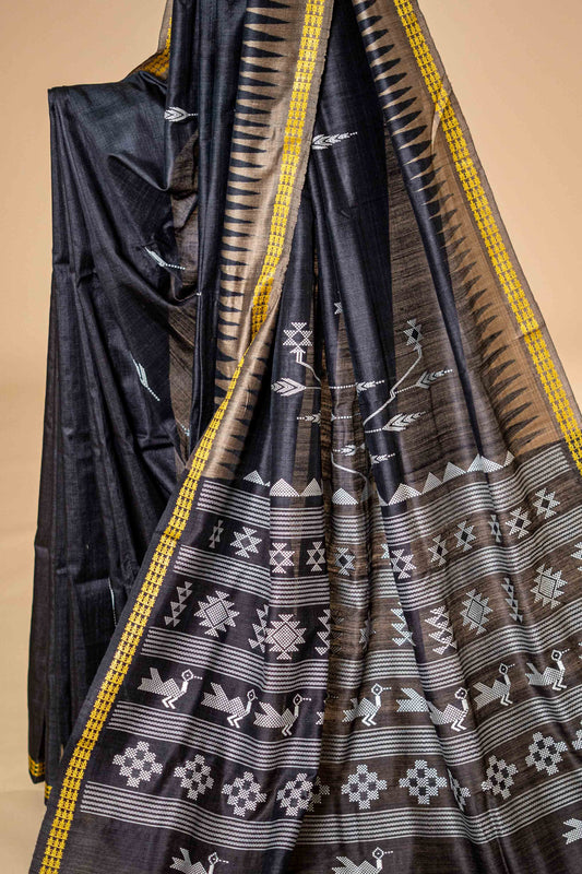 Pure Tusser Silk Saree With Temple Border - Atulyakarigari
