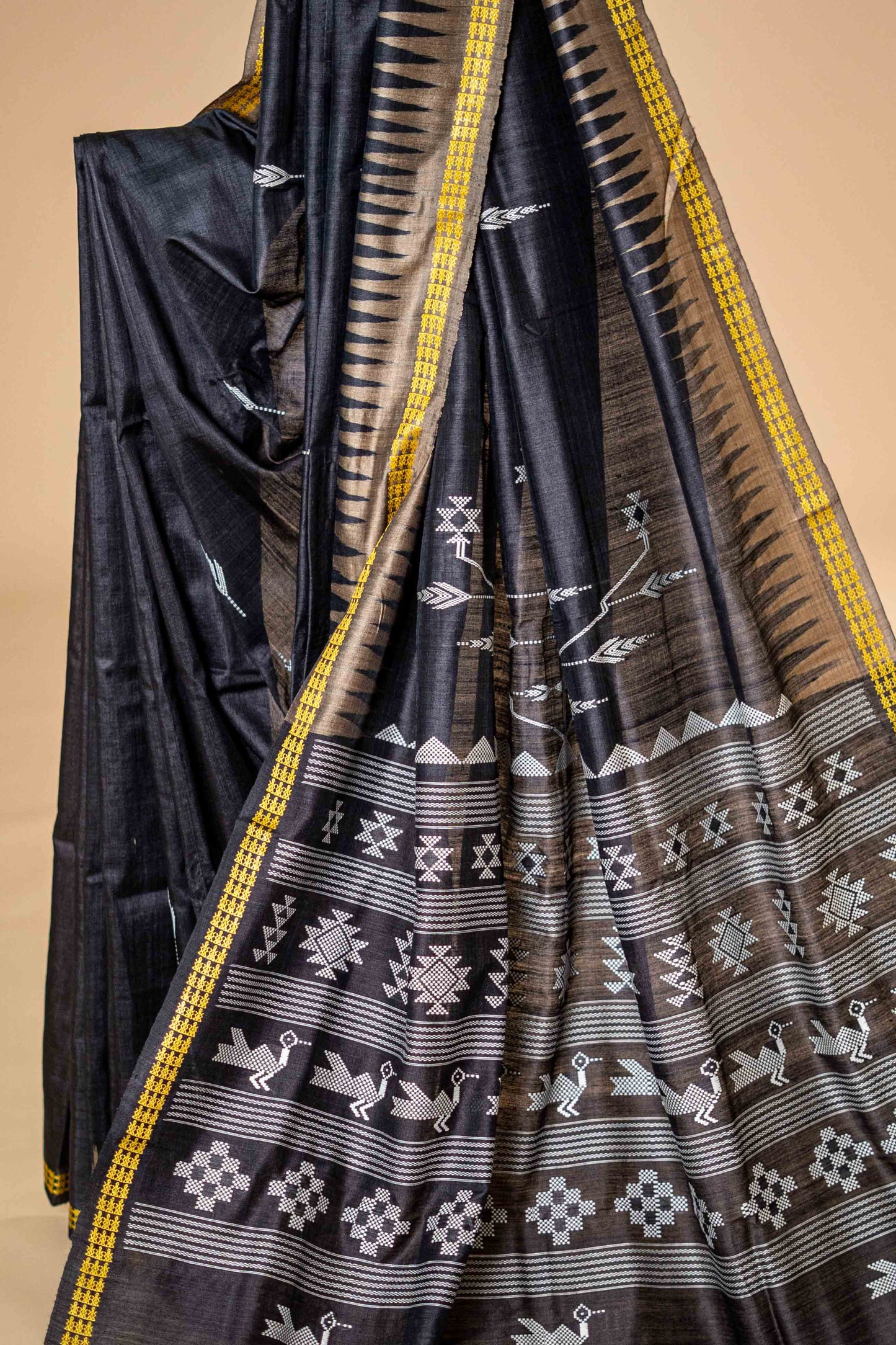 Pure Tusser Silk With Temple Border