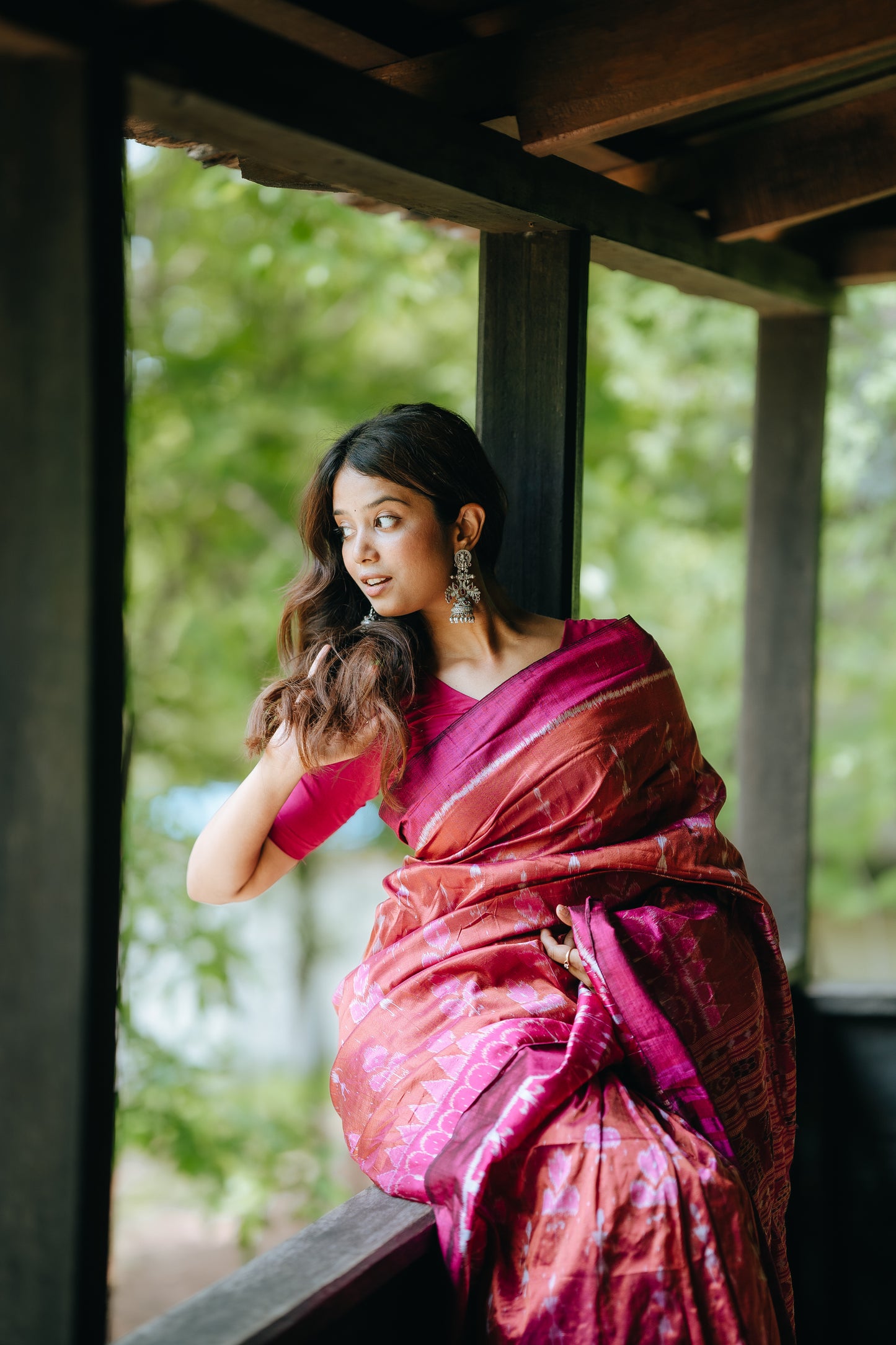 Crimson Red Khandua Silk Saree with Flame Teardrop Ikat Motifs | Odisha Handloom