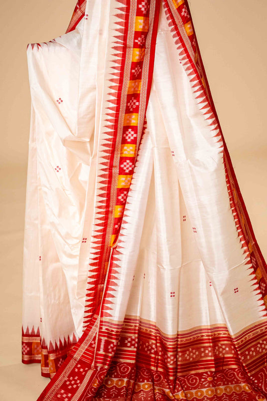 Pure Odisha Khandua Silk Saree With Butti Border - Atulyakarigari