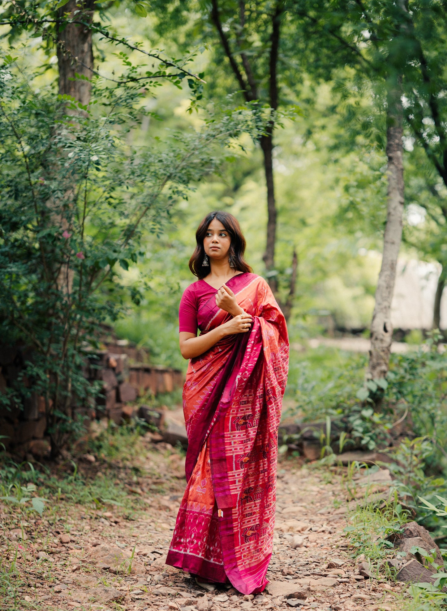 Crimson Red Khandua Silk Saree with Flame Teardrop Ikat Motifs | Odisha Handloom
