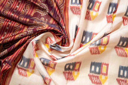 Pure Odisha Khandua Silk With Hut Ikat Motif