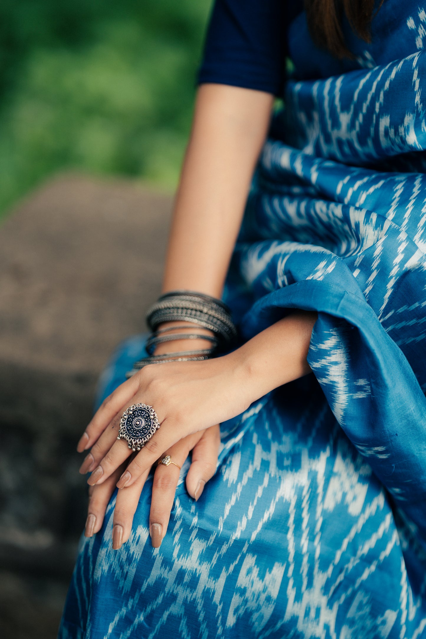 Ocean Blue Khandua Silk Saree with Diamond Ikat Grid | Odisha Handloom
