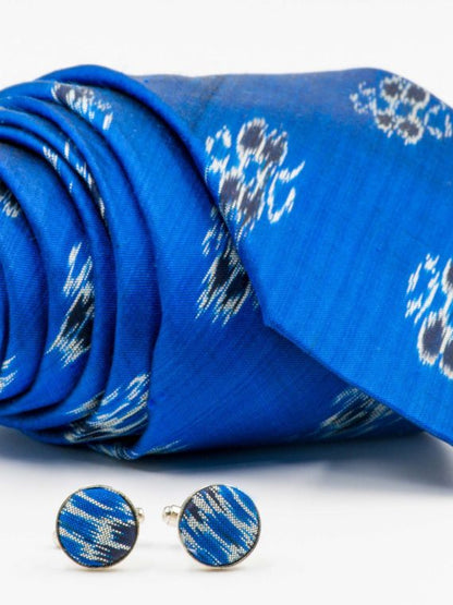 Royal Blue Ikat Tie and Cufflink Set