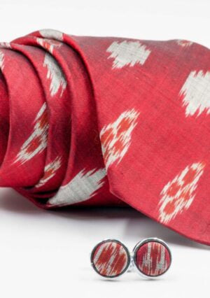 Maroon Ikat Tie and Cufflink Set