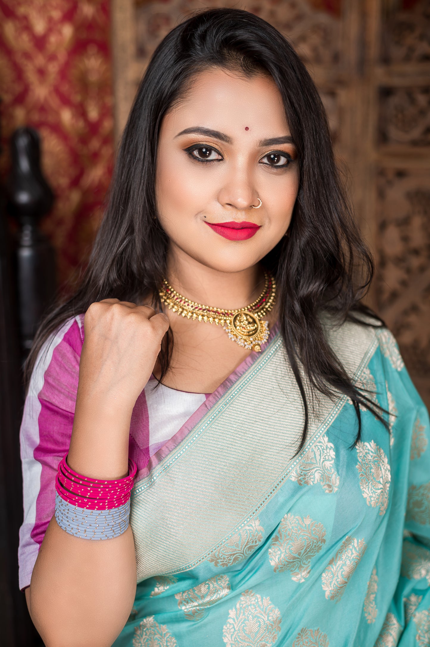 Seafoam Blue Banarasi Silk Saree with Silver Zari Motifs